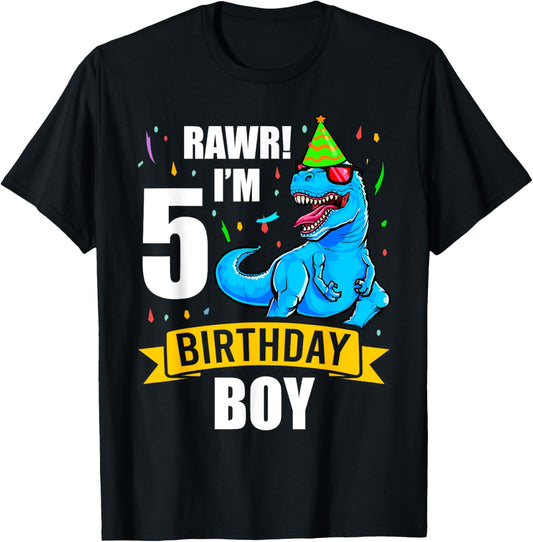 Dinosaur 5 Five Year Old Birthday 5th Boy Dinosaur kid Dino T-Shirt