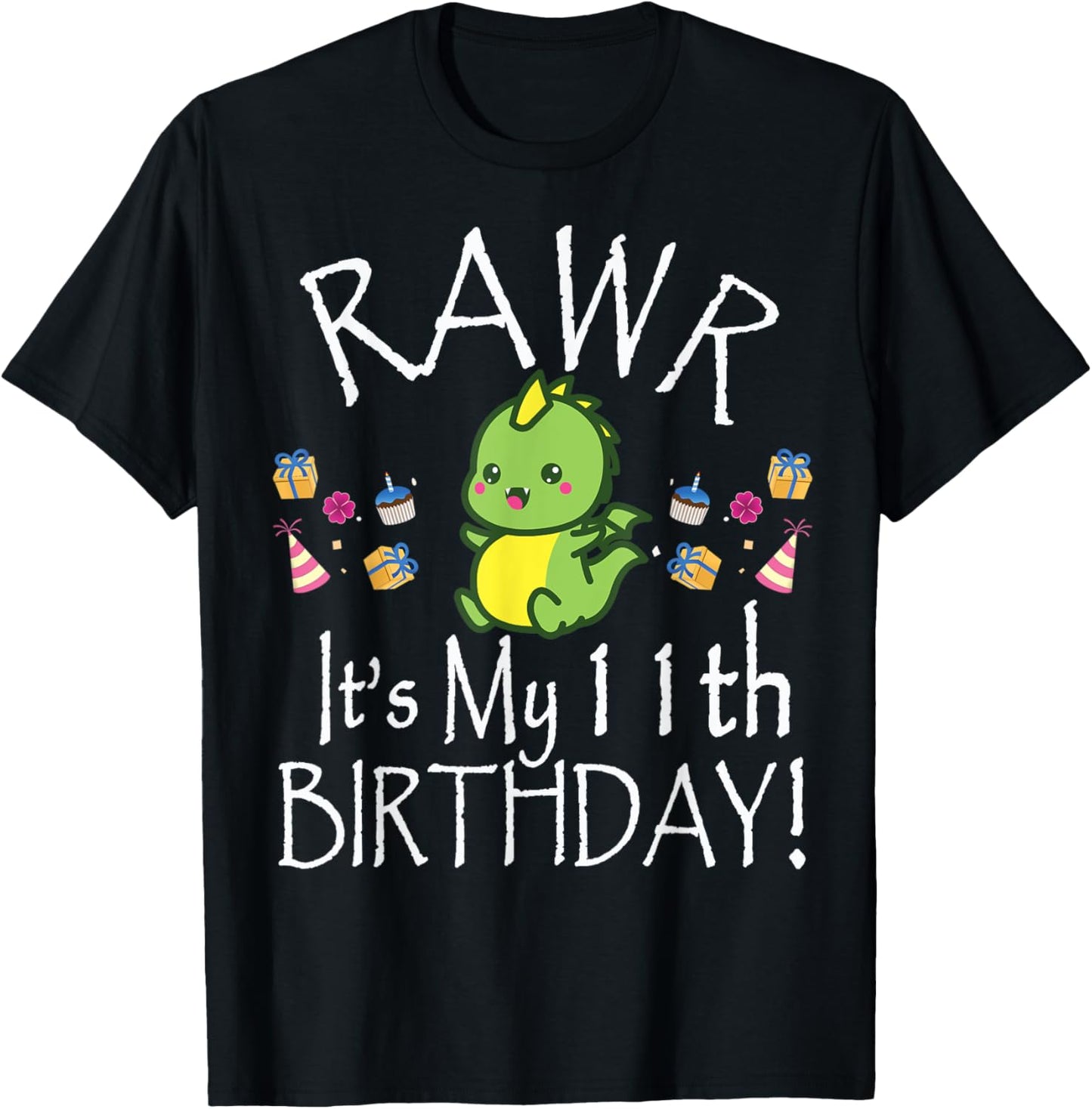 Cute Kawaii Dinosaur Birthday Theme 11 Years Old's Birthday T-Shirt