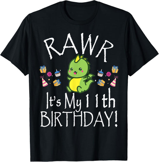 Cute Kawaii Dinosaur Birthday Theme 11 Years Old's Birthday T-Shirt