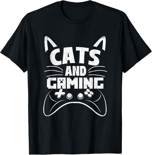 Cats And Gaming - Video Gamer Veterinarian Animal Pet Lover Unisex-Adults Black Short Sleeve T-Shirt Small