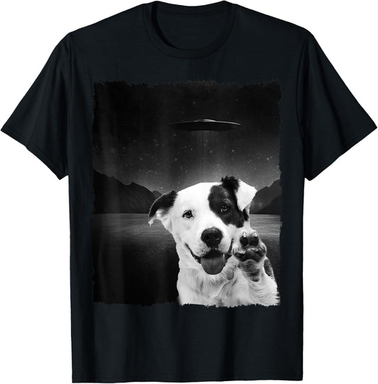 Dog Selfie with Alien and Ufo T-Shirt