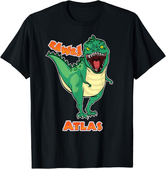 ATLAS Name Personalized Custom Dinosaur Rawr T-Rex T-Shirt