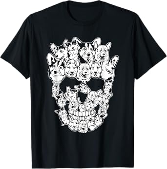 Funny Halloween Costume Skull Corgi Dog Lover Men Women Kids T-Shirt