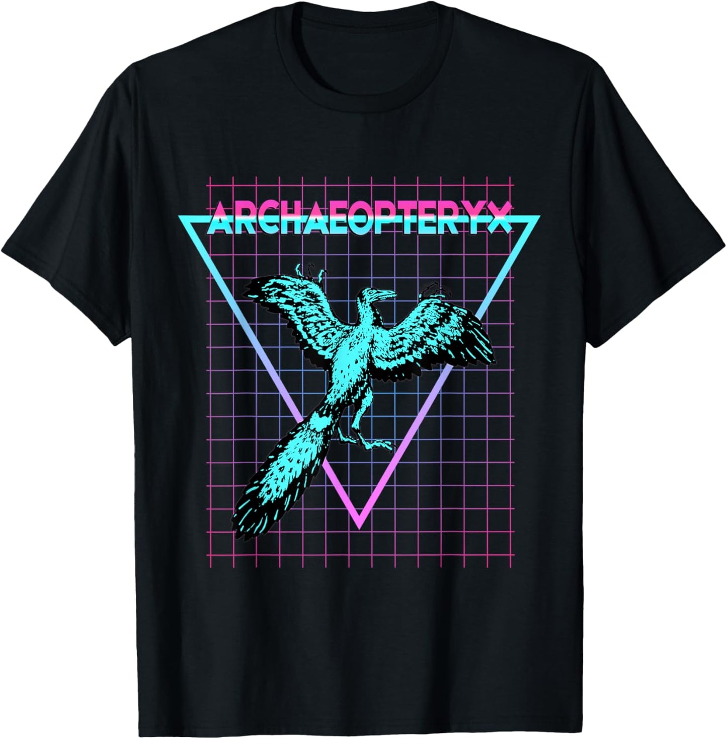 Retro Synthwave Archaeopteryx Dinosaur Gifts Archaeopteryx T-Shirt - Black, Unisex-Adults, Synthwave Dinosaur Graphic T-Shirt, Classic Fit, Short Sleeve, Round Neck, XS/Small