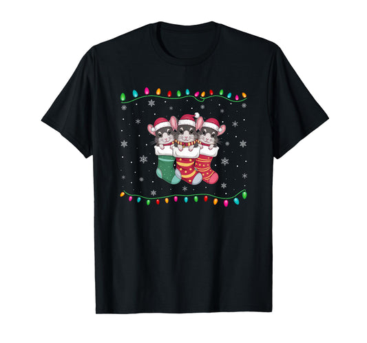 Xmas Tree Lights Funny Chinchilla in Christmas Socks T-Shirt