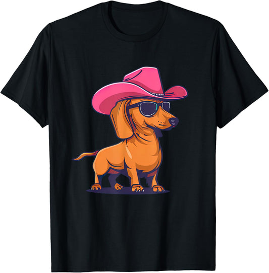 Cute Dachshund Pink Cowboy Hat Wiener Sausage Dog Puppy T-Shirt