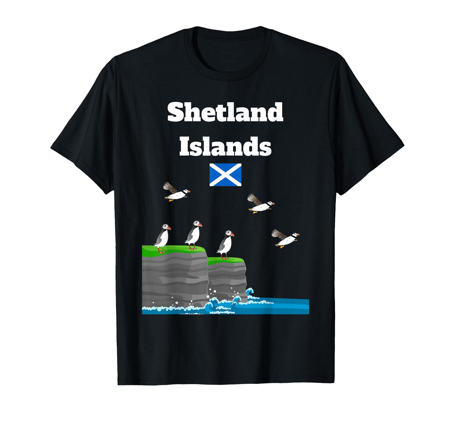 Shetland Islands Puffin Colony on Sea Cliffs Scottish trip T-Shirt