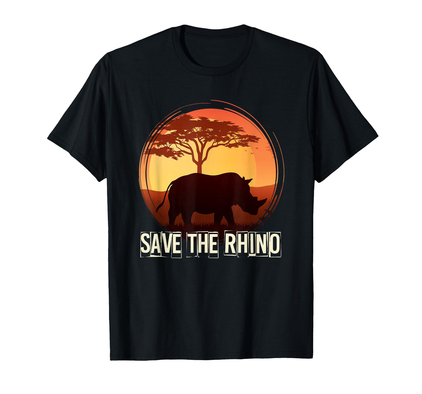 Africa Zoo Keeper Rhinoceros Tees Unisex-Adults Black Animal Pattern T-Shirt Small