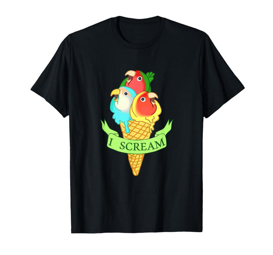 Cute Ice cream Lovebirds T-shirt, Funny I Scream Parrots T-Shirt