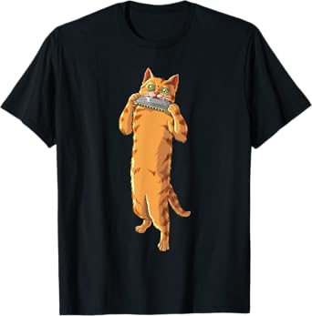 Funny Cat Playing Harmonica | Cool Love Animal Musician Gift T-Shirt for Men Women Girls Kids