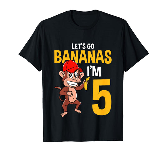 Lets Go Bananas 5th Birthday Monkey 5 Year Old Boy Girl T-Shirt