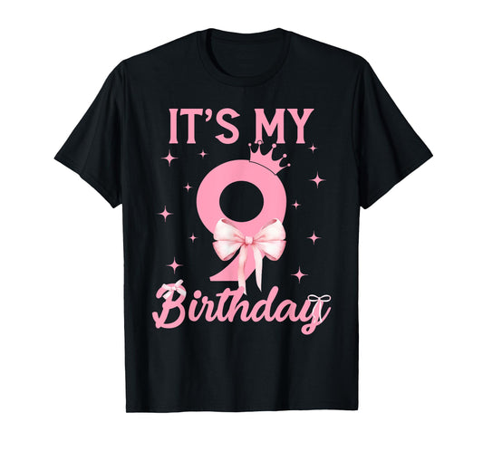 It's My 9th Birthday Girl Coquette Bow 9 Year Old Aesthetic T-Shirt