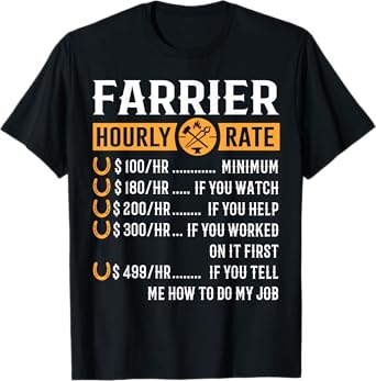 Funny Farrier Gifts - Farrier Hourly Rate T-Shirt T-Shirt
