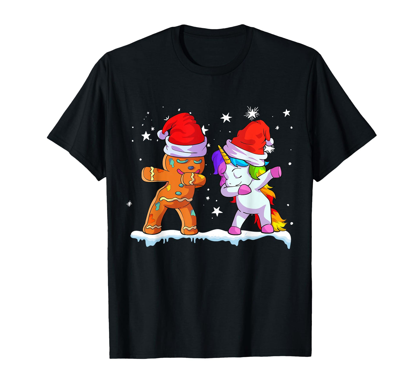 Unicorn Christmas Shirt Girl Women Santa Hat Gingerbread Man T-Shirt