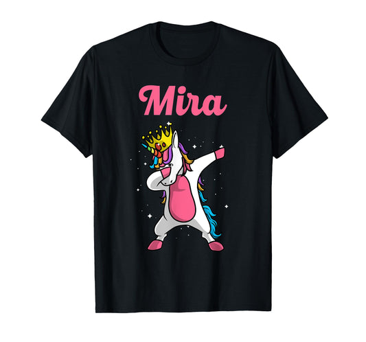 MIRA Name Personalized Birthday Dabbing Unicorn Queen T-Shirt