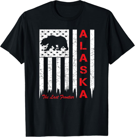 Distressed Alaska Shirt with Bear and American Flag Souvenir T-Shirt