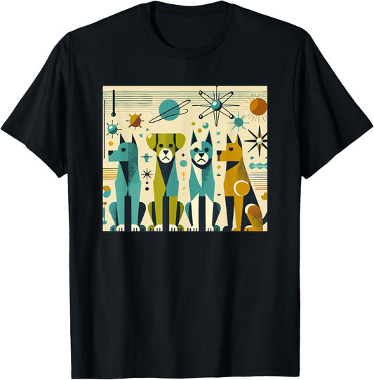 Mid Century Modern Dogs 50s 60s Retro Style Art T-Shirt