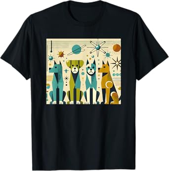 Mid Century Modern Dogs 50s 60s Retro Style Art T-Shirt