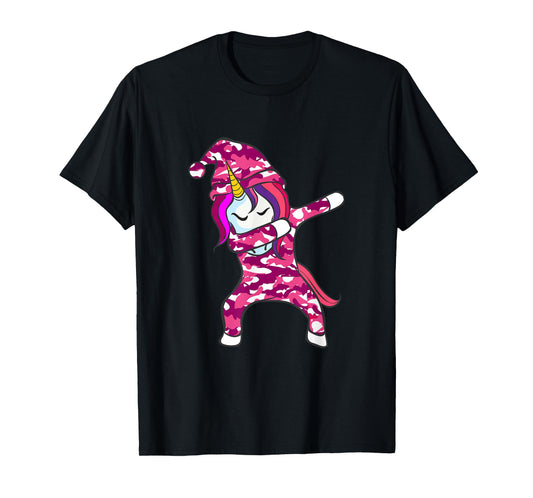 Pink Camo Unicorn Pink Camouflage dabbing unicorn T-Shirt