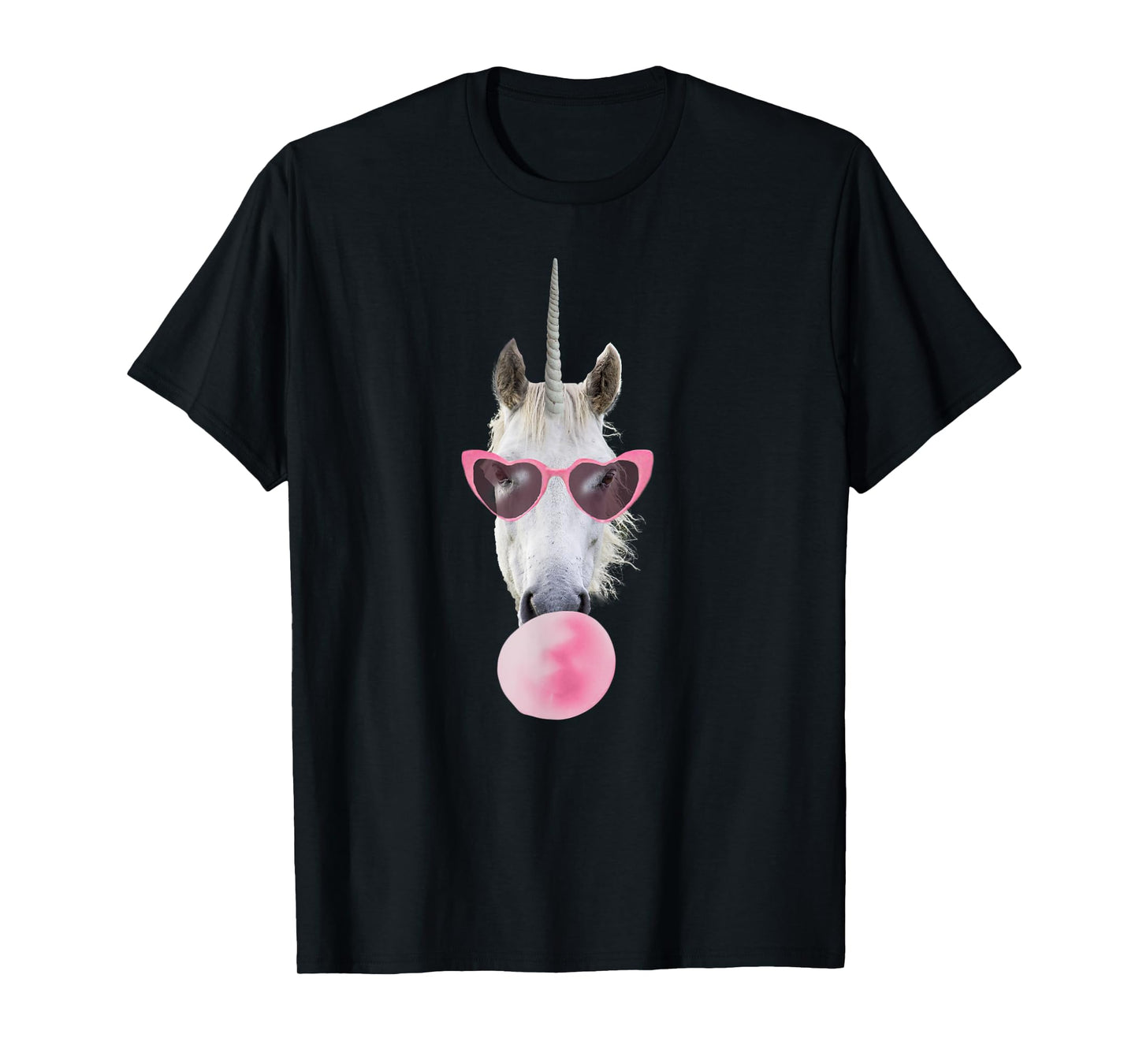 Unicorn Pink Bubble Gum Heart Sunglasses T-Shirt