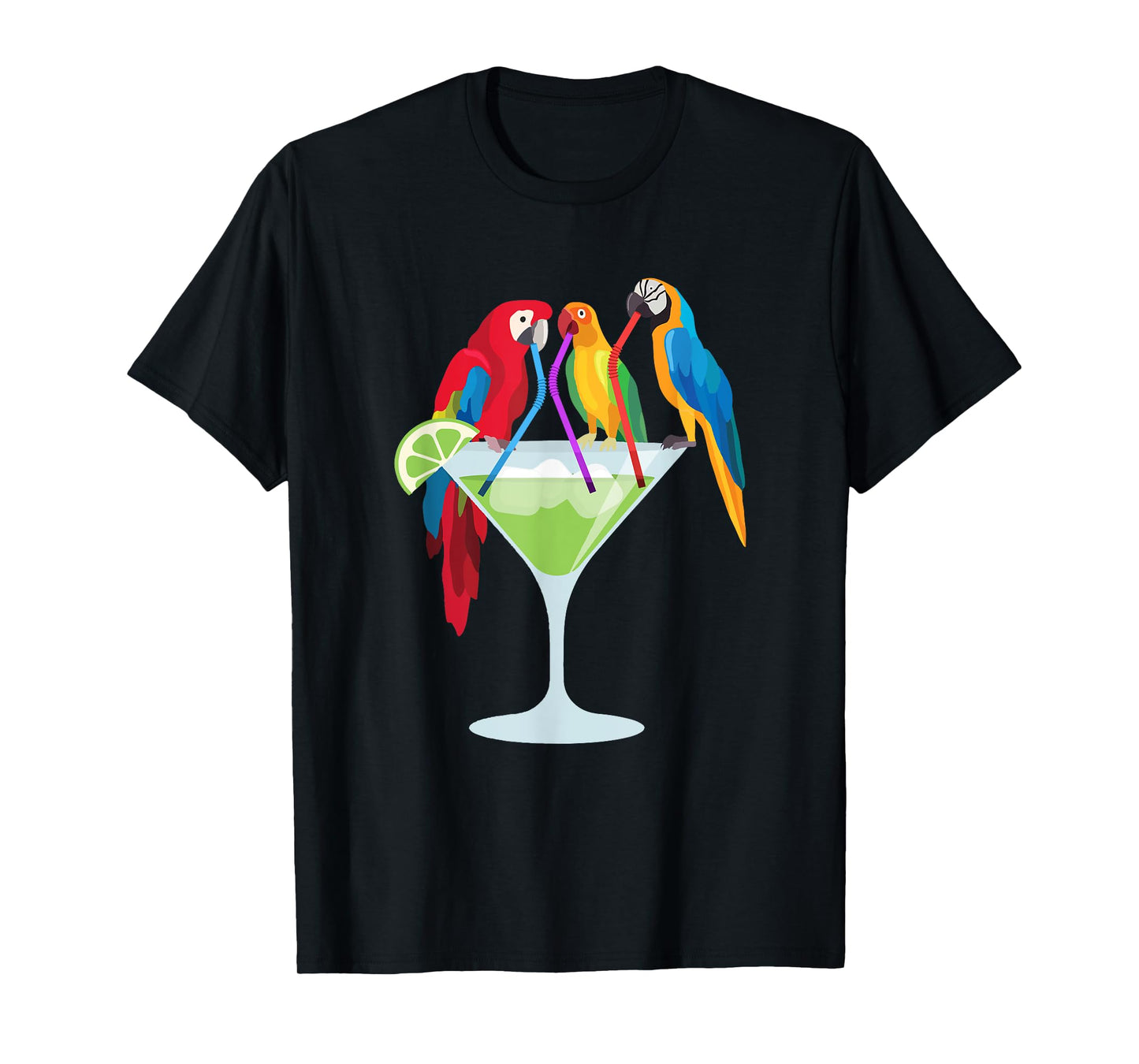 Parrots Drinking Margarita Tropical Vacation Hawaiian Birds T-Shirt