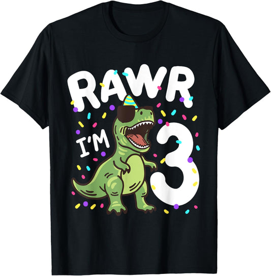 Three Rawr I'm 3 Years Old T Rex Dinosaur 3rd Birthday Boys T-Shirt