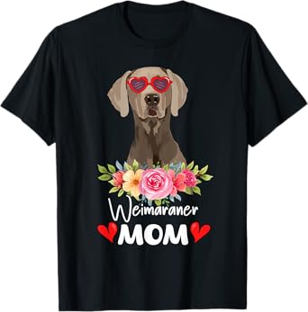 Weimaraner Mom Mama Sunglasses Flower Dog Lover Owner Womens T-Shirt