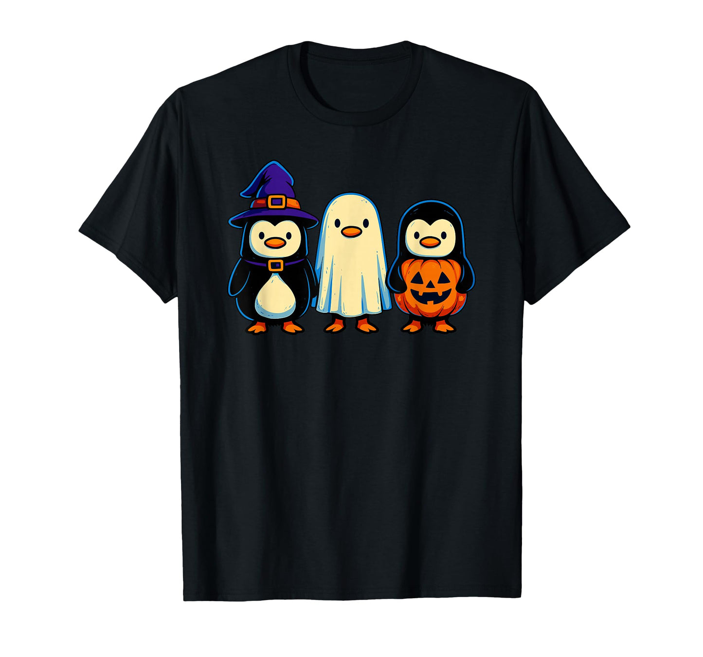 Penguin Witch Ghost Pumpkin Men Women Kids Funny Halloween T-Shirt