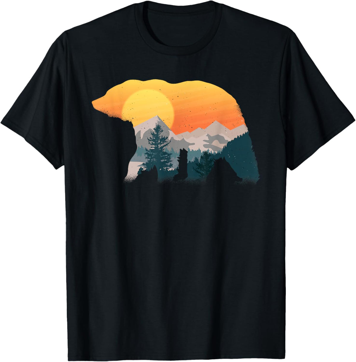 Surreal Double Exposure of a Bear with Mountains & Sunset T-Shirt