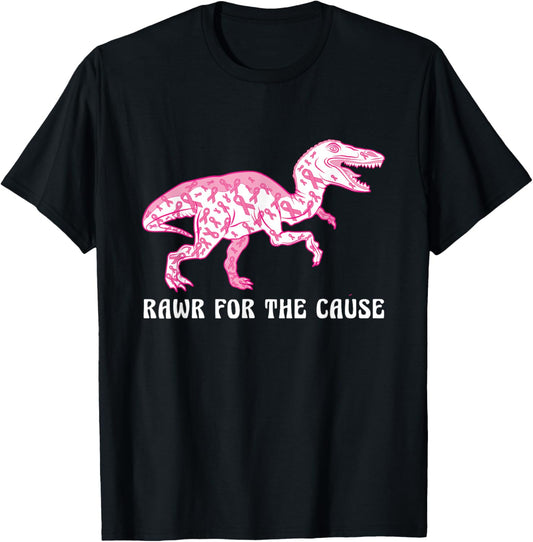 Dinosaur Pink Ribbon Breast Cancer Awareness Month Warrior T-Shirt