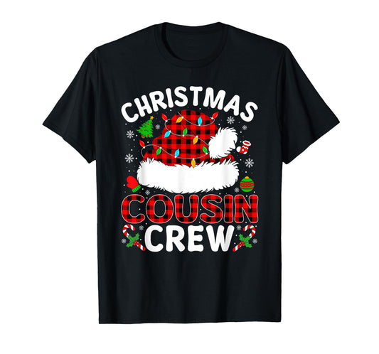 Christmas Cousin Crew Buffalo Plaid Santa Hat Xmas Pajamas T-Shirt