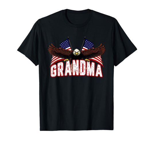 Retro Grandma American Flag Bald Eagle Patriotic 4th of July T-Shirt for Women Men