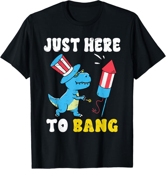 4th Of July Dinosaur Fireworks Here To Bang Retro America T-Shirt