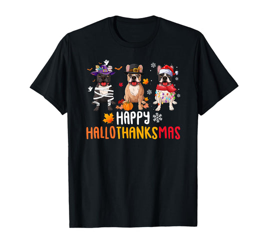 Halloween Thanksgiving Christmas Funny French bulldog Dogs Men Women Kids T-Shirt