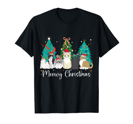 Meowy Christmas Cat Lover Funny Festive Holidays Cats T-Shirt