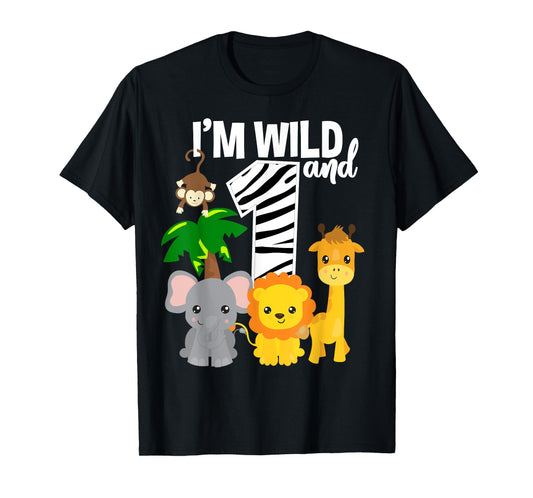 I'm Wild and 1 Zoo Theme Birthday Shirt Safari Jungle Animal T-Shirt