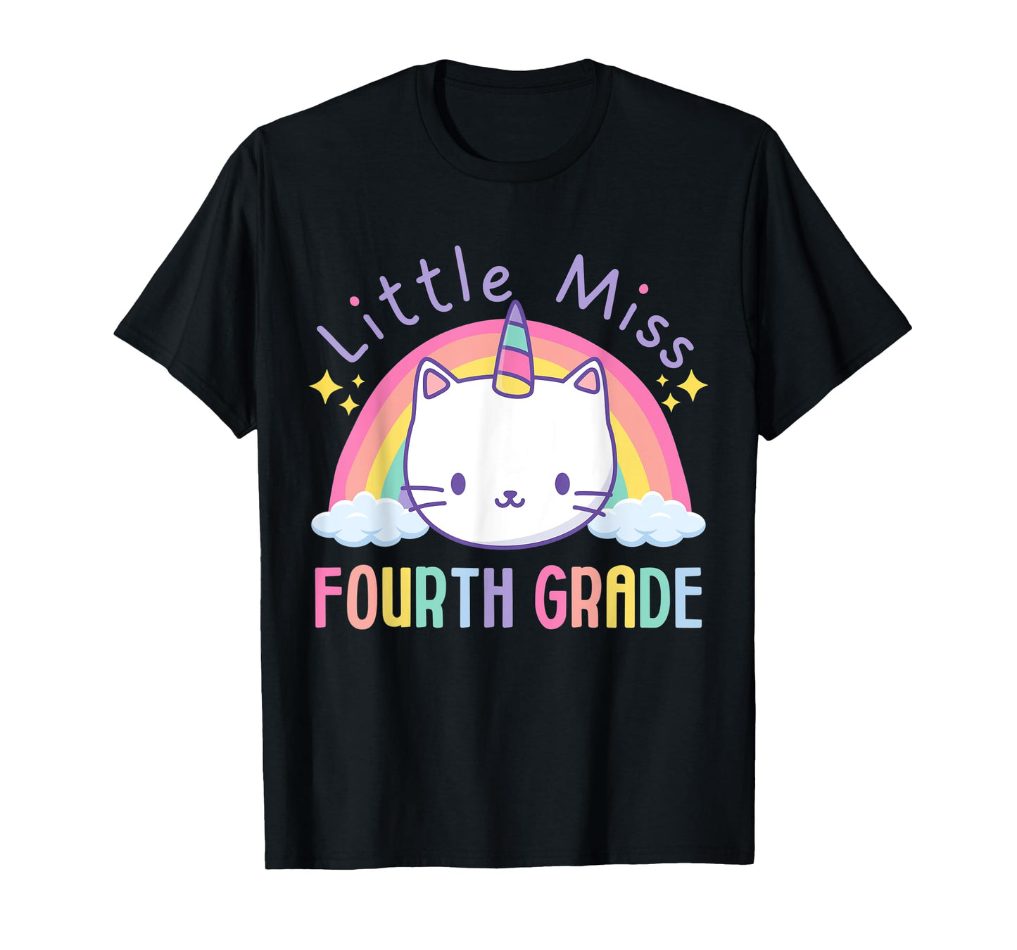 Little Miss Fourth Grade Caticorn Rainbow Unicorn Cat School T-Shirt