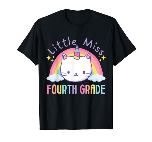 Little Miss Fourth Grade Caticorn Rainbow Unicorn Cat School T-Shirt