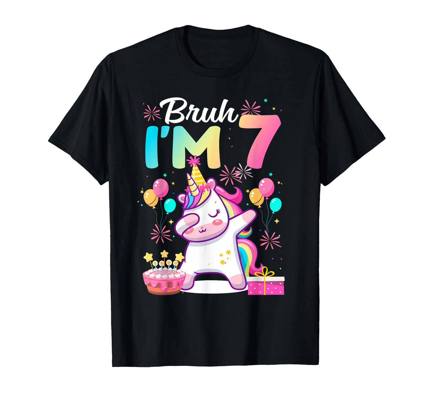 Bruh I'm 7 Years Old Girl 7th Birthday Dabbing Unicorn T-Shirt