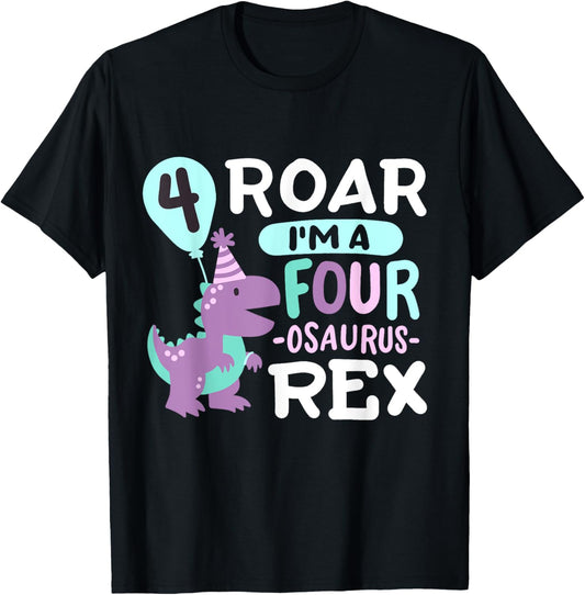 4th Birthday Dinosaur T Rex Four Osaurus 4 Years Old Kids T-Shirt