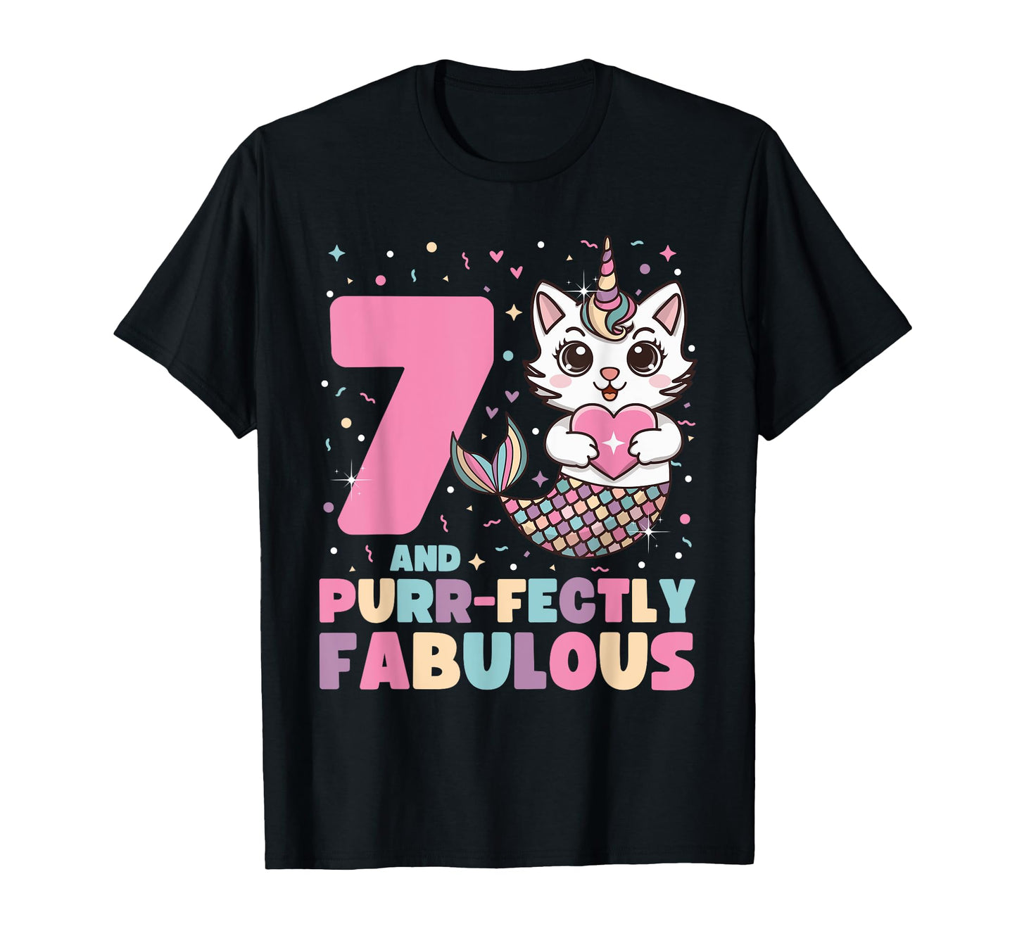 7th Birthday 7 Years Old Mermaid Unicorn Cat Girls Unicorn T-Shirt