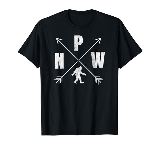 Bigfoot Sasquatch PNW Logo Compass Crossed Arrows Distressed T-Shirt
