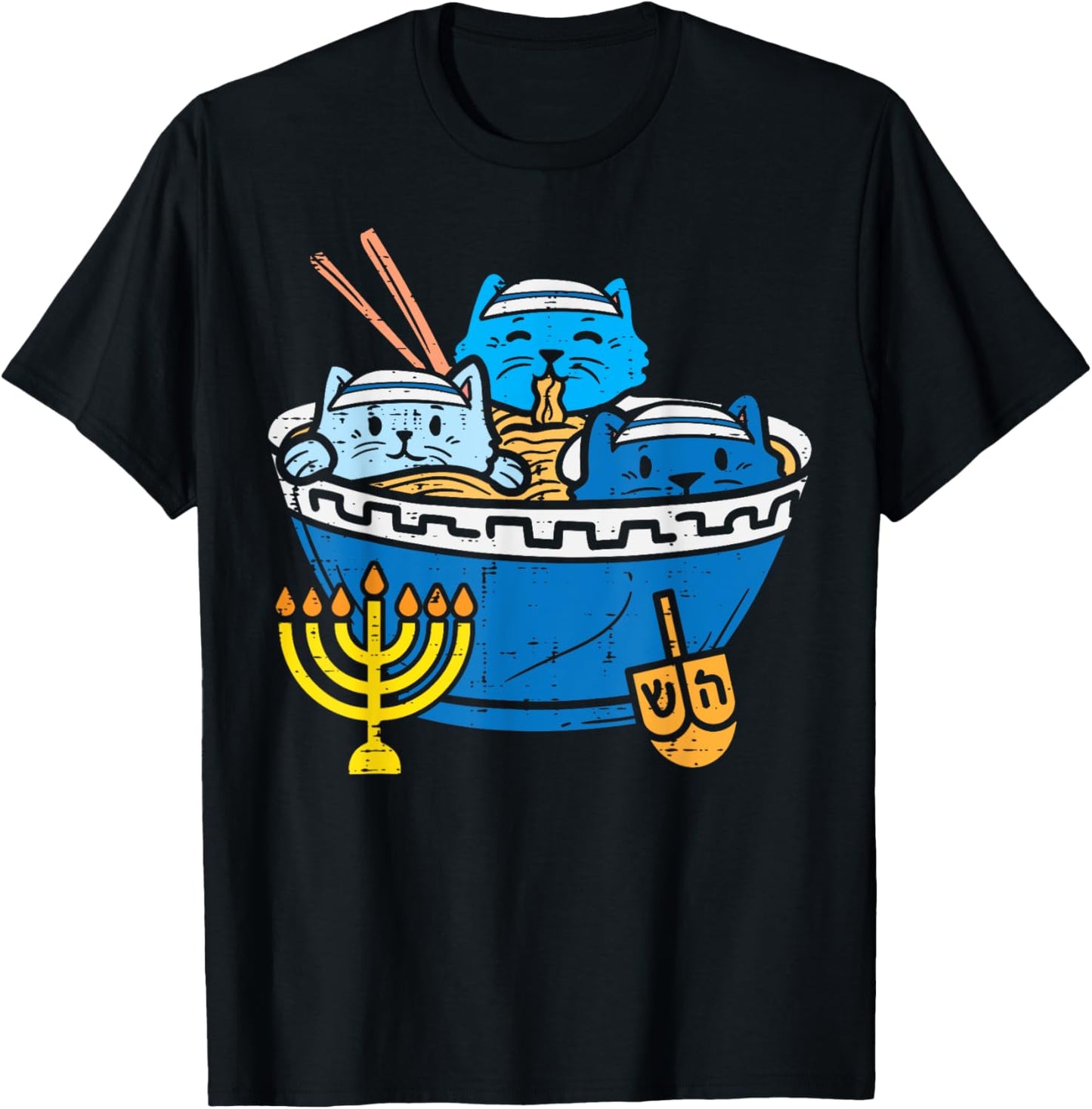 Jewish Cats Ramen Kitten Anime Hanukkah Pajamas Chanukah PJs T-Shirt