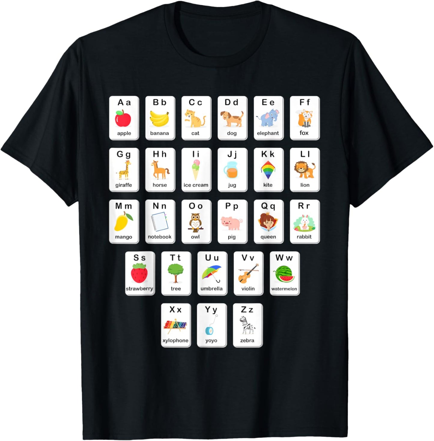 ABC Animals Object Flash Card A-Z Types of Alphabet Teacher T-Shirt