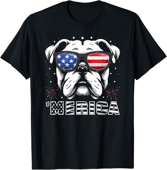 Bulldog 4th Of July Merica Patriotic Dog Tee T-Shirt