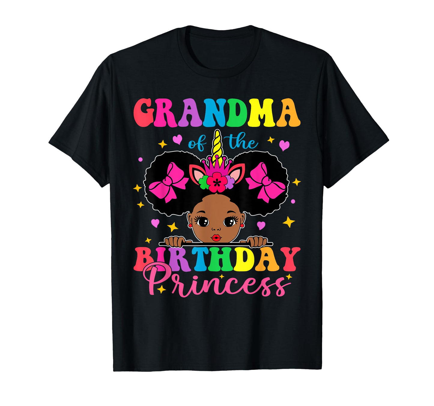 Grandma of The Birthday Girl Princess Afro Melanin Unicorn T-Shirt