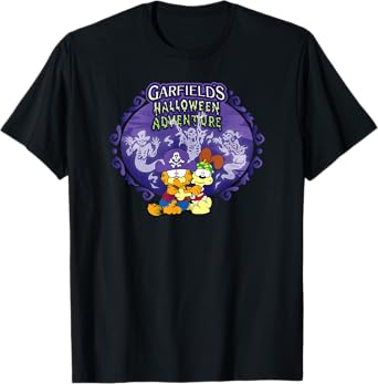 Garfield Halloween Adventure Hugging Cartoon Cat and Dog T-Shirt