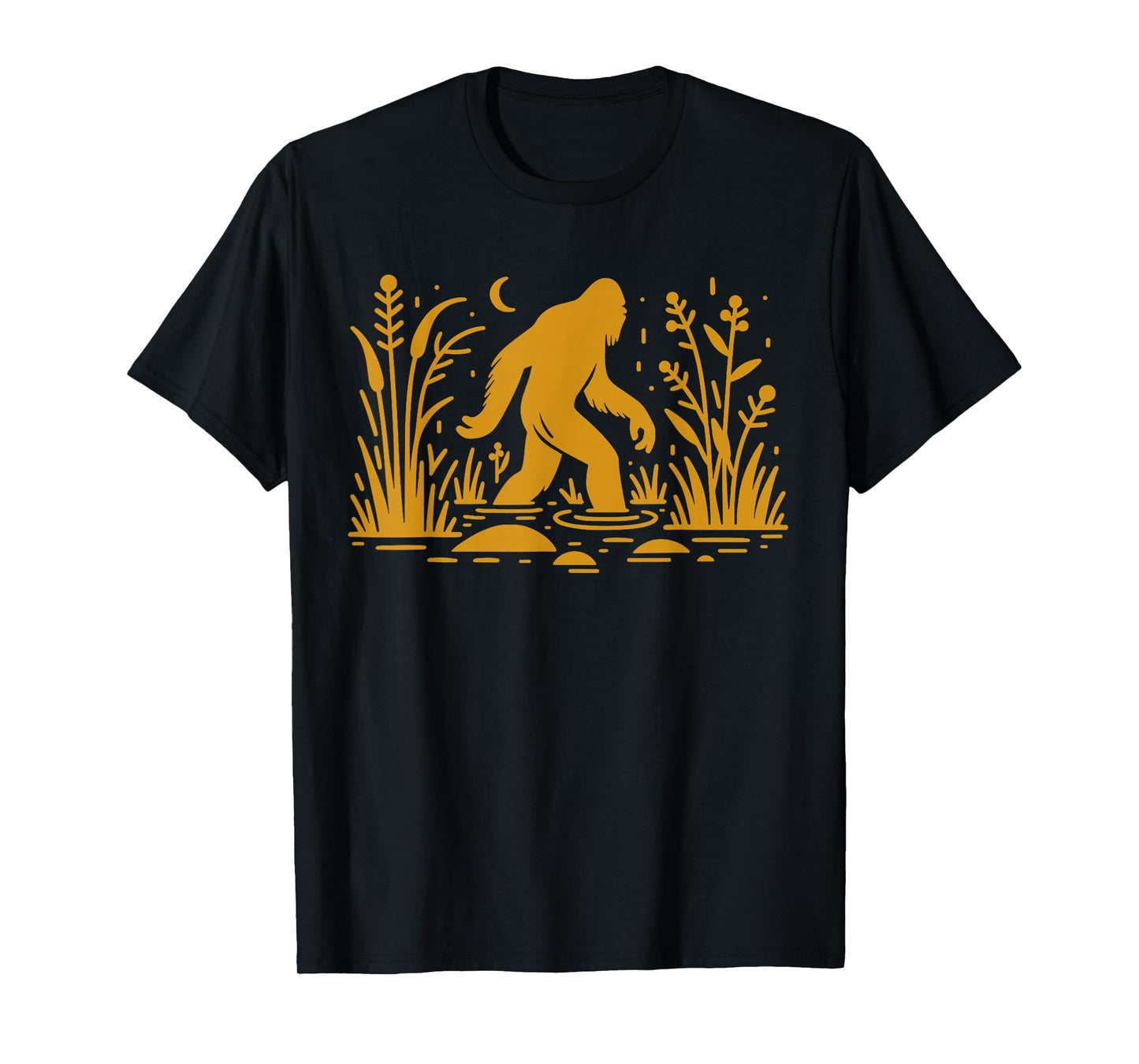 Retro Gold Bigfoot Walking In A Swamp Skunk Ape T-Shirt
