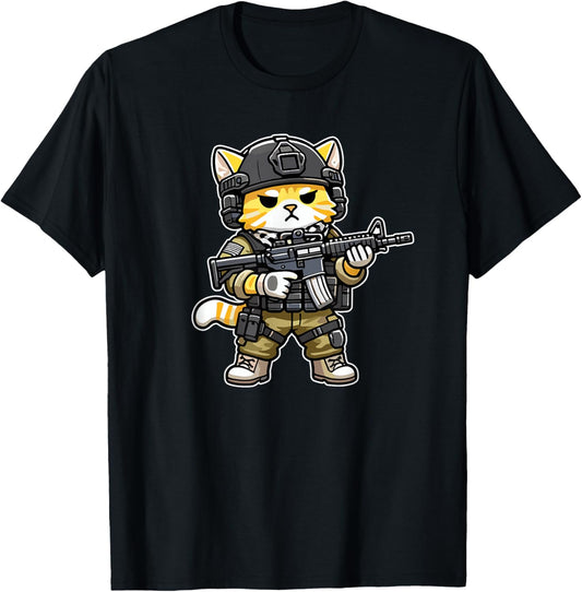 Tactical Tabby Cat Military Animal Veteran T-Shirt