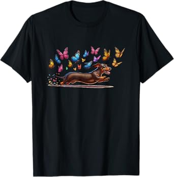 Cute Dachshund With Butterflies Fun Dog Lover T-Shirt